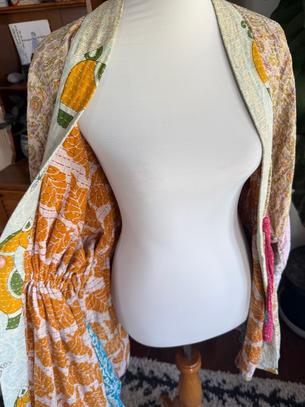 Kantha Bae Dreamweaver Vintage Cotton Sari Pastel Cinch Kimono OS - Picture 15 of 16